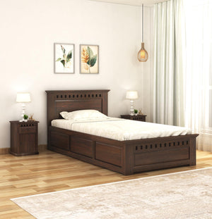 Kuber Sheesham Wood Single Bed With Box Storage Finish - Walnut
