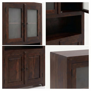 4 Door Sheesham Wood Bookshelf & Crockery Cabinet - Walnut Finish