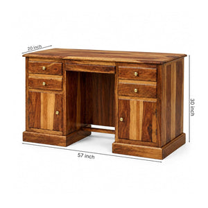 Carmel 2 Door Sheesham Wood Study Table for Students with 4 Drawers & 2 Doors - Natural Finish