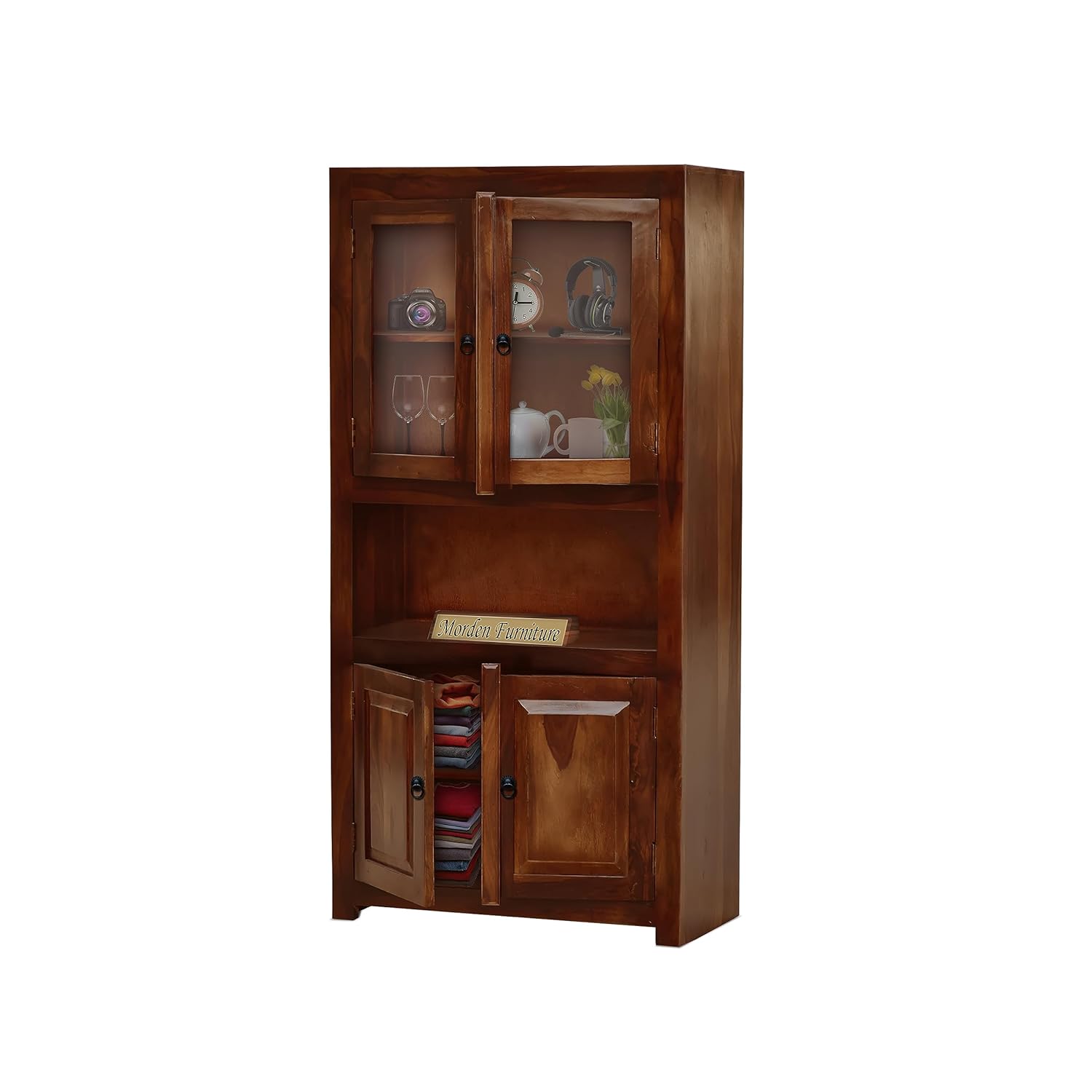 Zentra Sheesham Wood Crockery Cabinet with Glass Door - Natural Finish