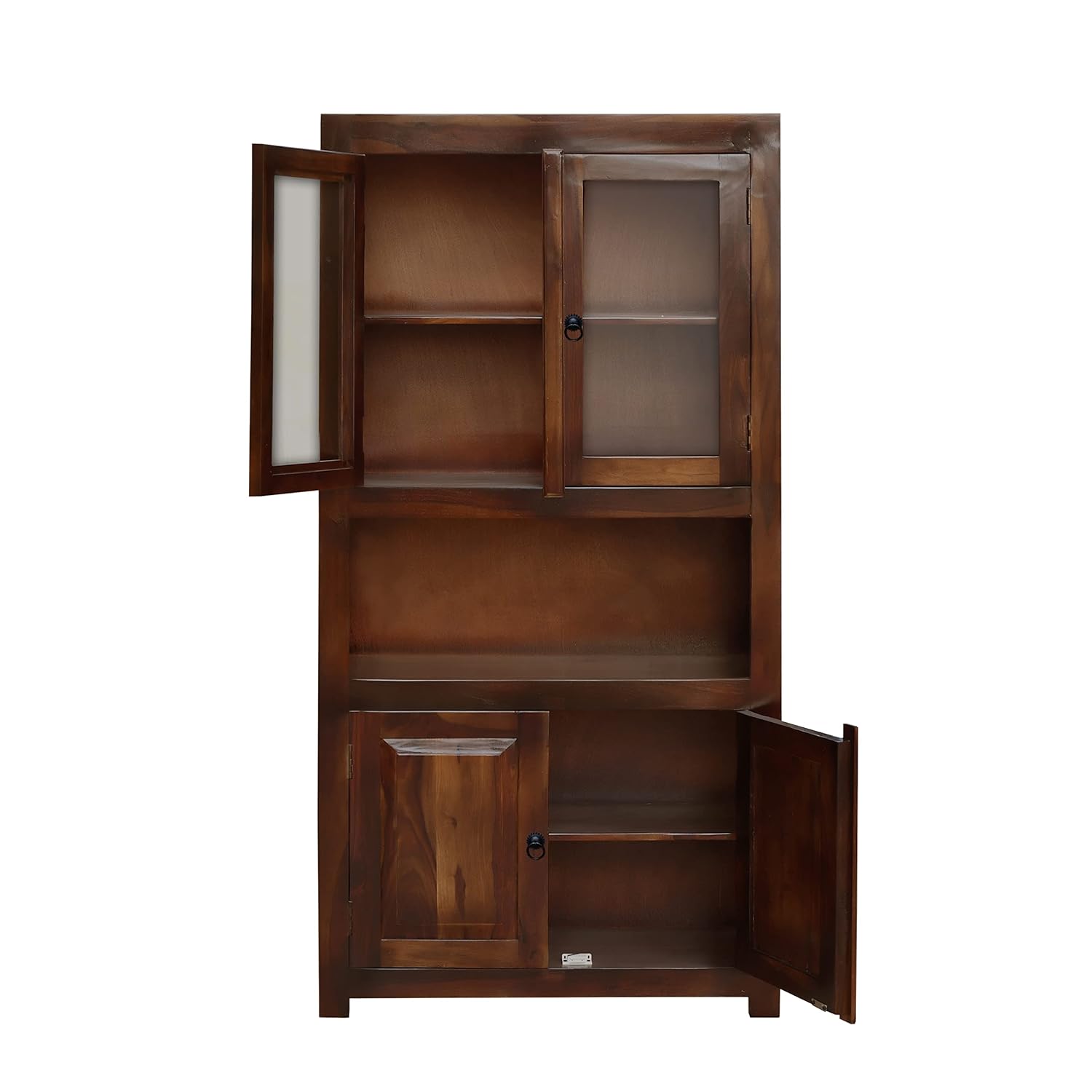 Zentra Sheesham Wood Crockery Cabinet with Glass Door - Natural Finish