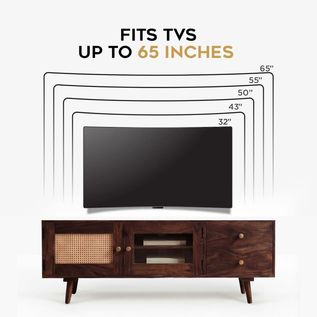 Heritage Solid Sheesham Wood TV Unit for Living Room in walnut finish - corner angle view