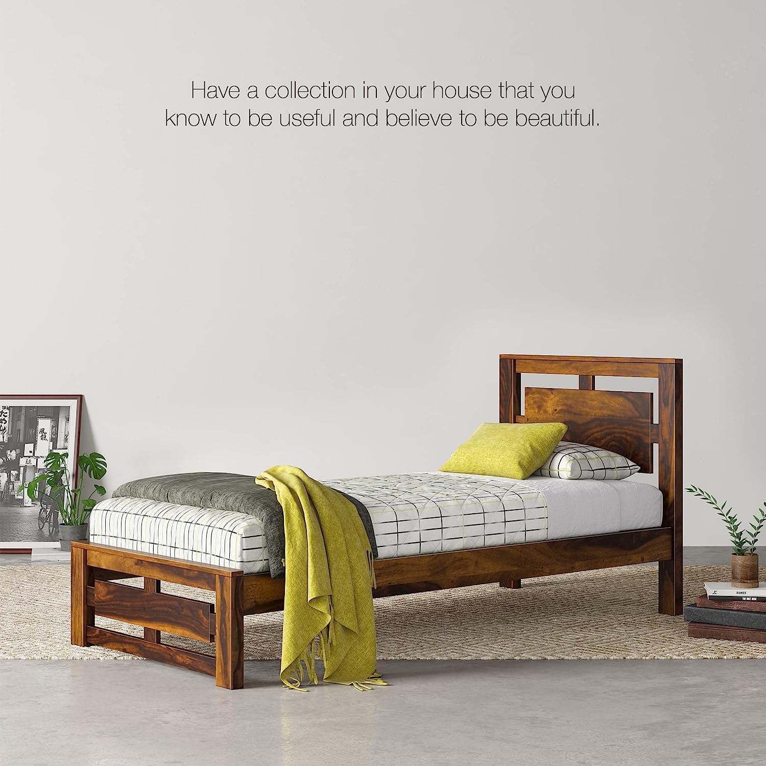 Pluto Sheesham Wood Single Bed Furniture for Bedroom Wood Cot Single Size Palang Walnut Finish