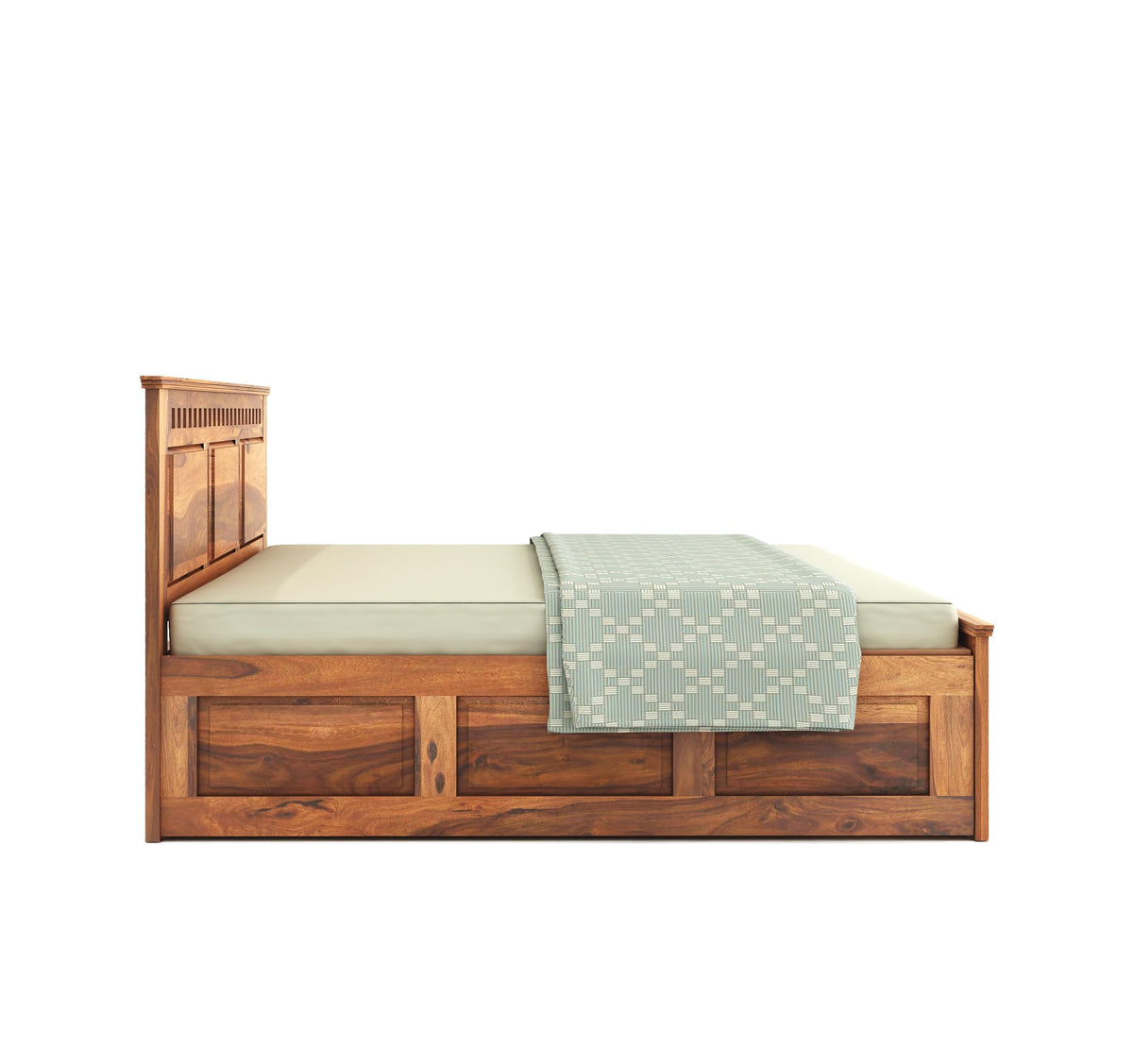 Kuber Solid Sheesham Wood King Size Bed with Drawer Storage - Natural Finish