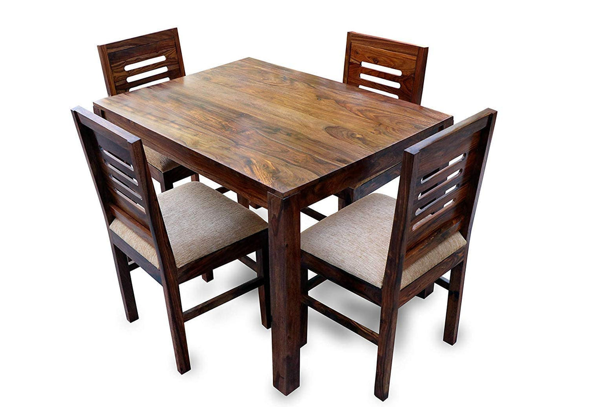 Capsule 3 x 3 Cushion Gray Dark Solid Sheesham Wood 4 Seater Dining Table Set in natural finish