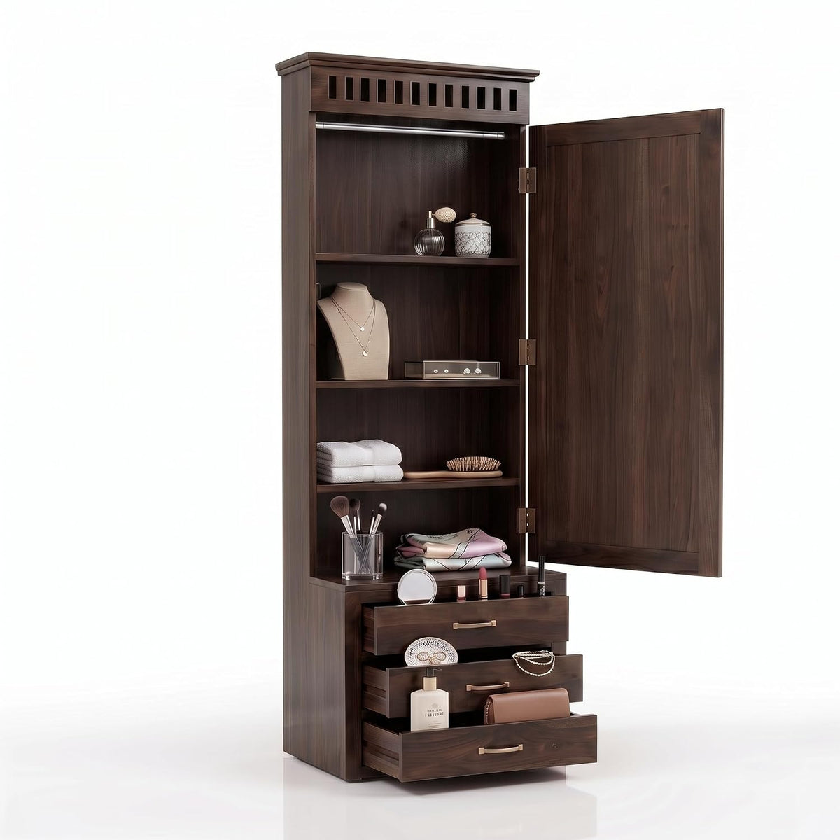 Kuber Solid Sheesham Wood Dressing Table in walnut finish - close-up of the walnut finish and wood grain
