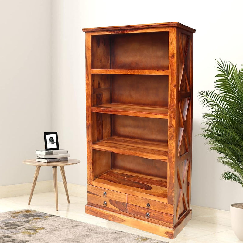 X-Bookshelf Wooden Book Shelf for Home Library - Natural Finish