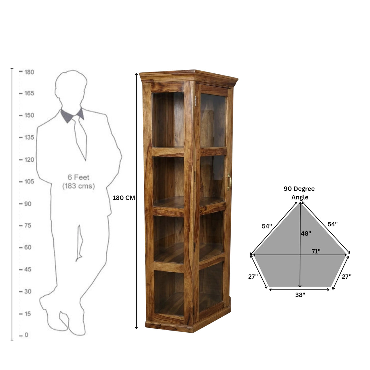 Astro Solid Sheesham Wood Book Shelf for Home Library in teak finish - shelf spacing close-up