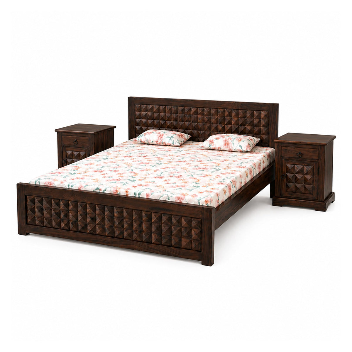 Diamond BWS-W-C-BT-W-K Solid Sheesham Wood Bedroom Furniture Set - close-up of the natural finish and wood grain