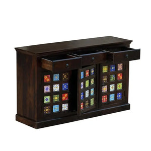Tile Sheesham Wood Sideboard & Tv Cabinet Finish - Walnut