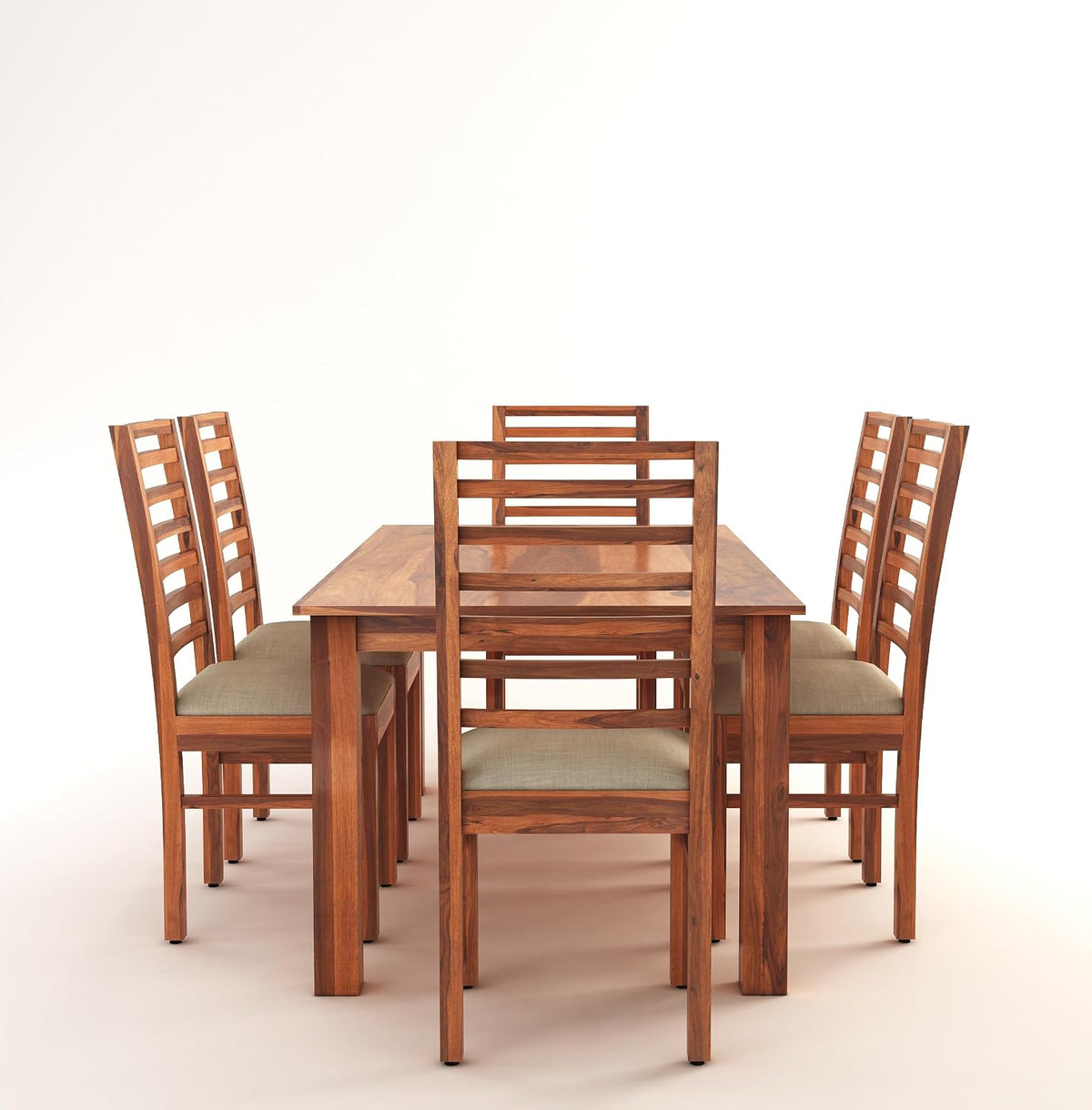 Luxe Solid Sheesham Wood 6 Seater Dining Table Set - Natural Finish