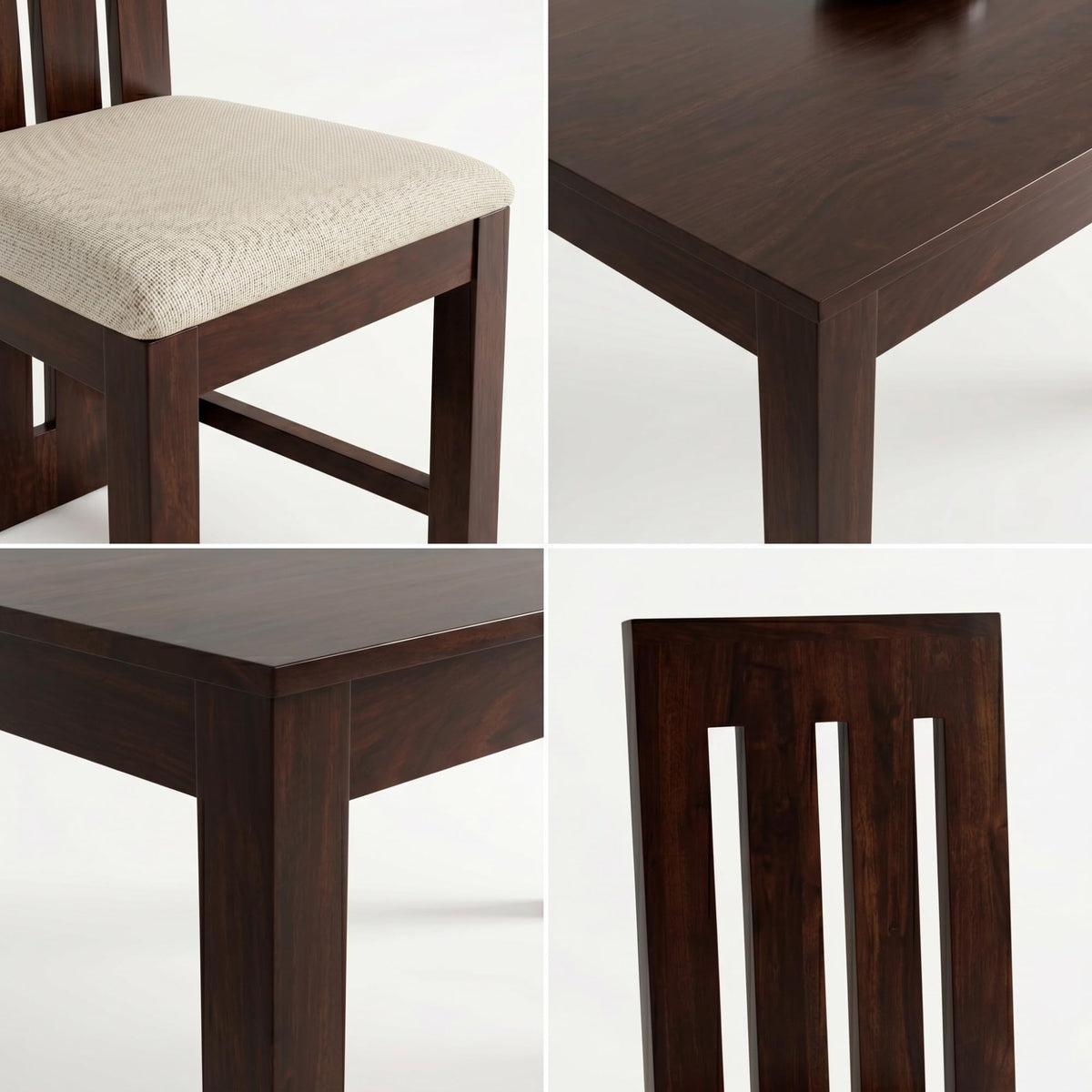 Poster Solid Sheesham Wood 4 Seater Dining Table Set with Bench - Walnut Finish