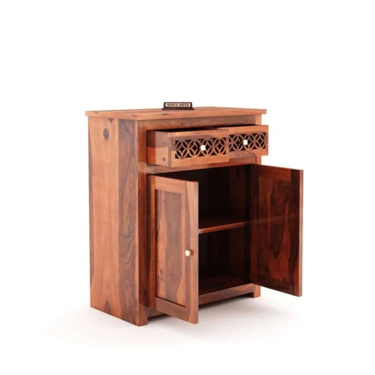 CNC Solid Sheesham Wood Sideboard Cabinet Finish - Natural