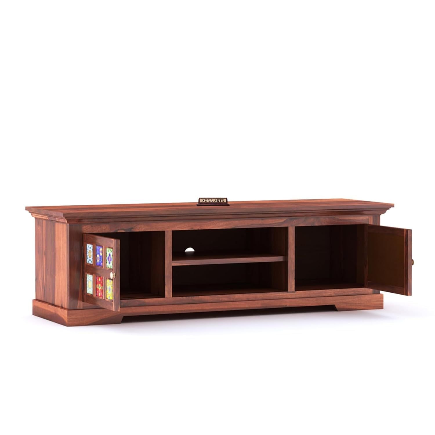 Tile Solid Sheesham Wood TV Cabinet Finish - Honey