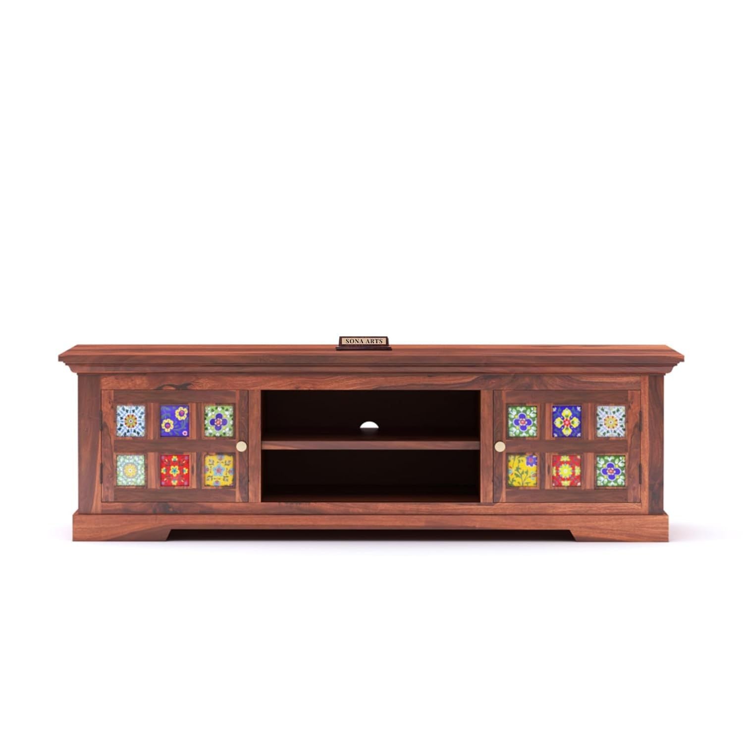 Tile Solid Sheesham Wood TV Cabinet Finish - Honey