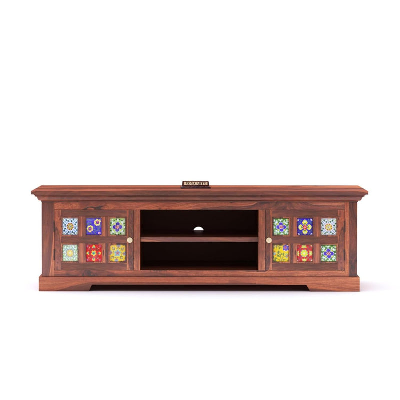 Tile Solid Sheesham Wood TV Cabinet Finish - Honey