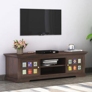 Tile Solid Sheesham Wood TV Cabinet Honey Finish - Walnut