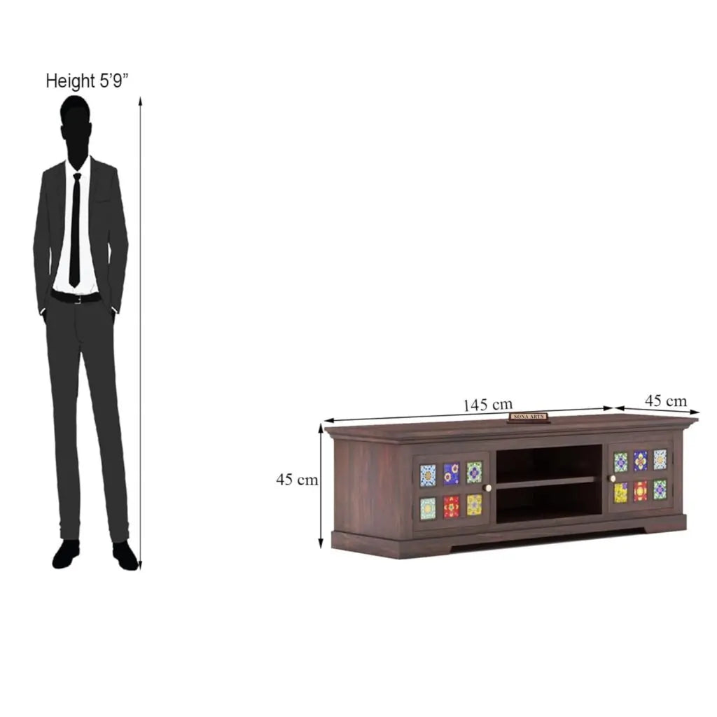 Tile Solid Sheesham Wood TV Cabinet Honey Finish - Walnut