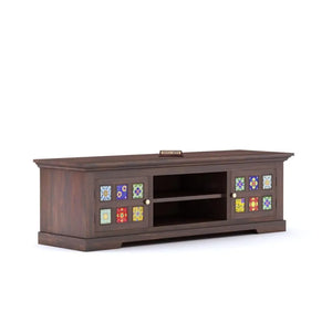 Tile Solid Sheesham Wood TV Cabinet Honey Finish - Walnut