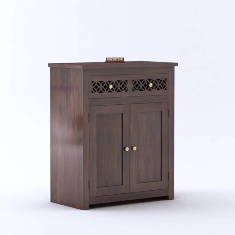 CNC Solid Sheesham Wood Sideboard Cabinet Finish - Walnut