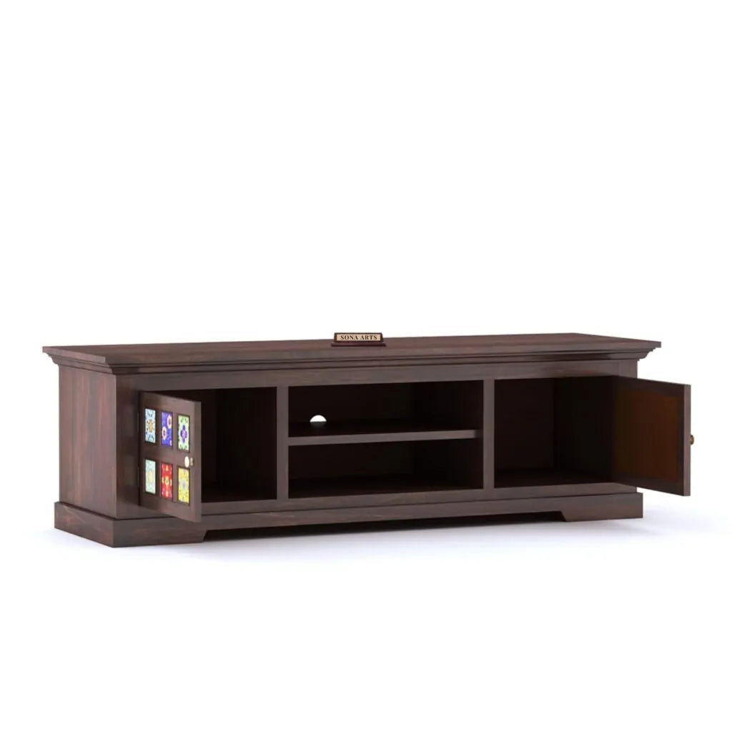 Tile Solid Sheesham Wood TV Cabinet Honey Finish - Walnut