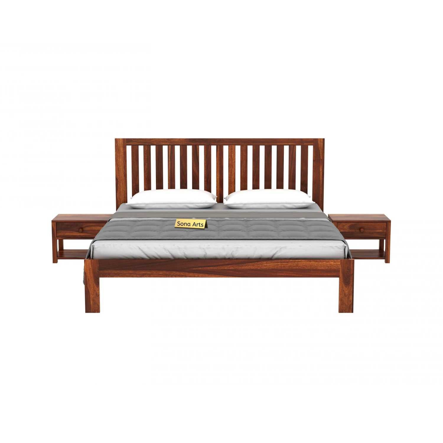 Bars Solid Sheesham Wood Bed Without Storage Finish -Teak