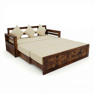 Diamond Sheesham Wooden Sofa Cum bed Finish - Natural