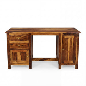 VIP Sheesham Wood Study Table with 2 Drawers & 2 Doors Finish - Natural