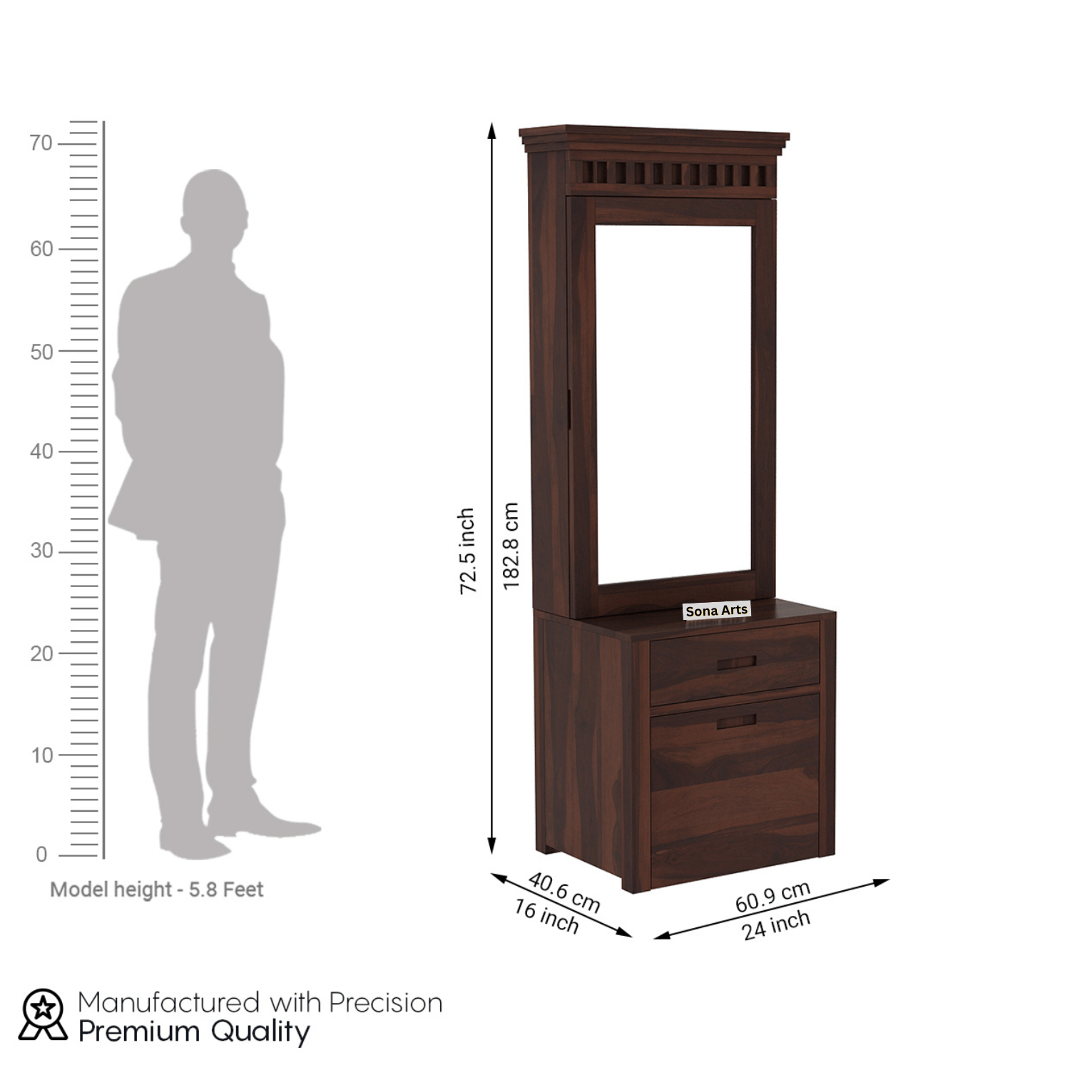 Dressing Table with Mirror and Chair for Bedroom - Walnut Finish