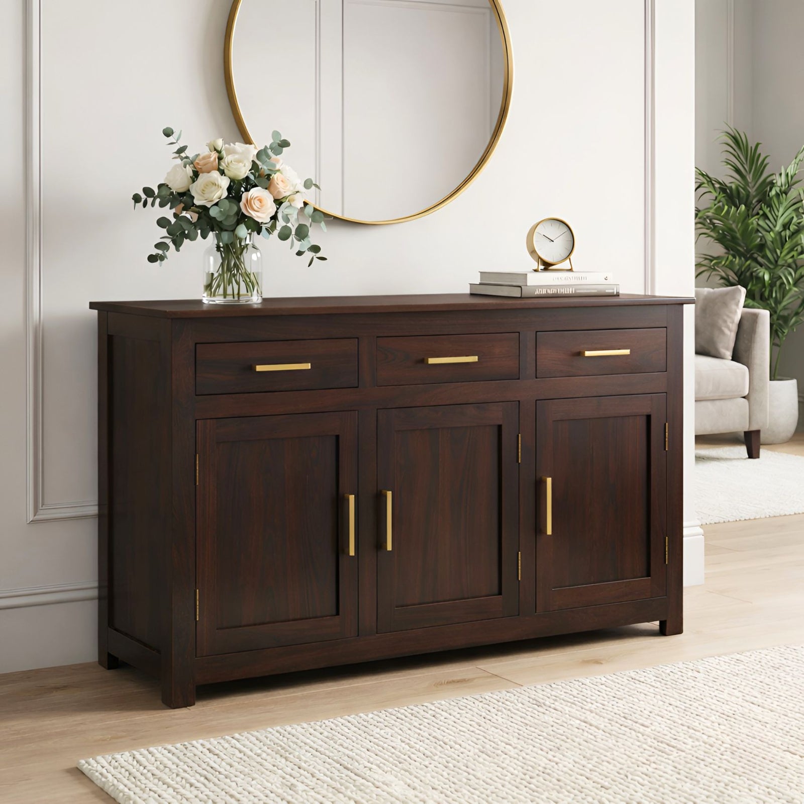 VIP Sheesham Wooden Sideboard Cabinet for Living Room - Walnut Finish