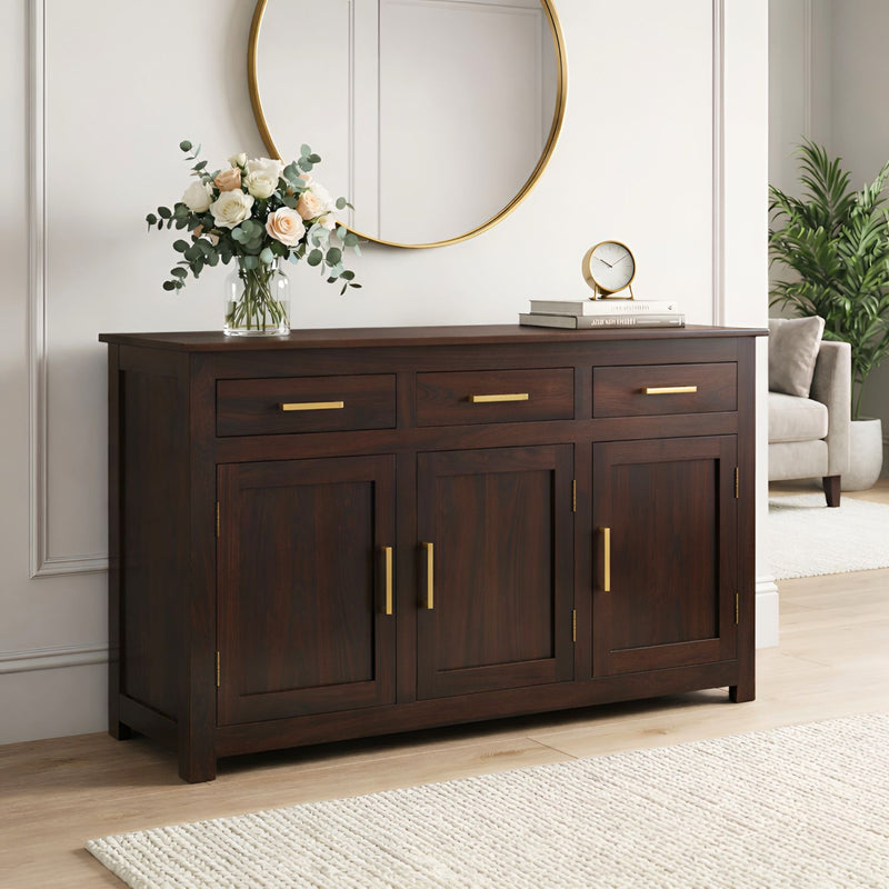VIP Sheesham Wooden Sideboard Cabinet for Living Room - Walnut Finish