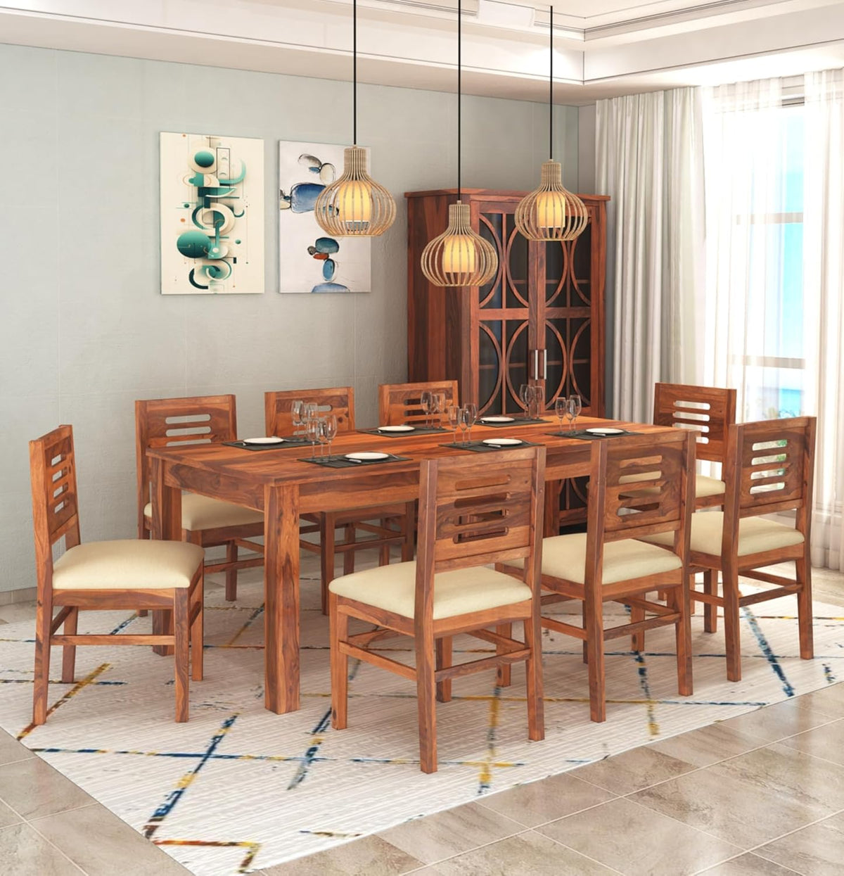 Capsule Sheesham Wood 8 Seater Dining Set Natural Finish