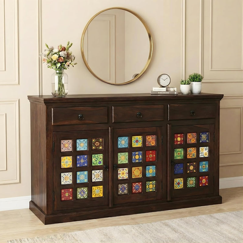 Tile Sheesham Wood Sideboard & Tv Cabinet Finish - Walnut