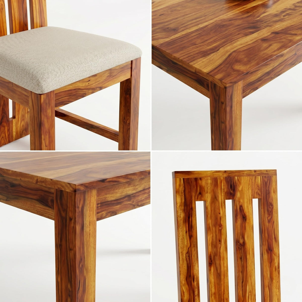 Poster Solid Sheesham Wood 4 Seater Dining Table Set with Bench - Natural Finish | Poster 6 Seater Bench Natural D2