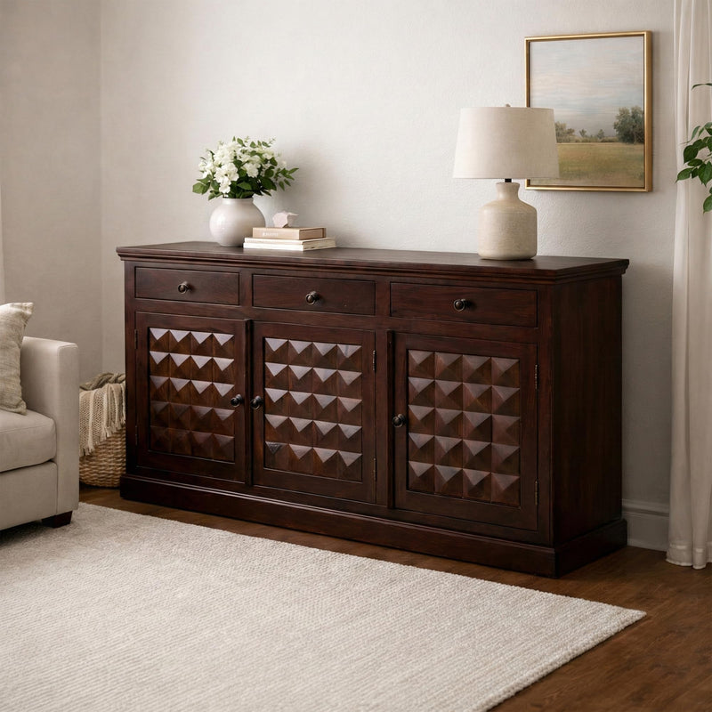 Diamond Solid Sheesham Wood Sideboard Cabinet for Living Room - Walnut Finish
