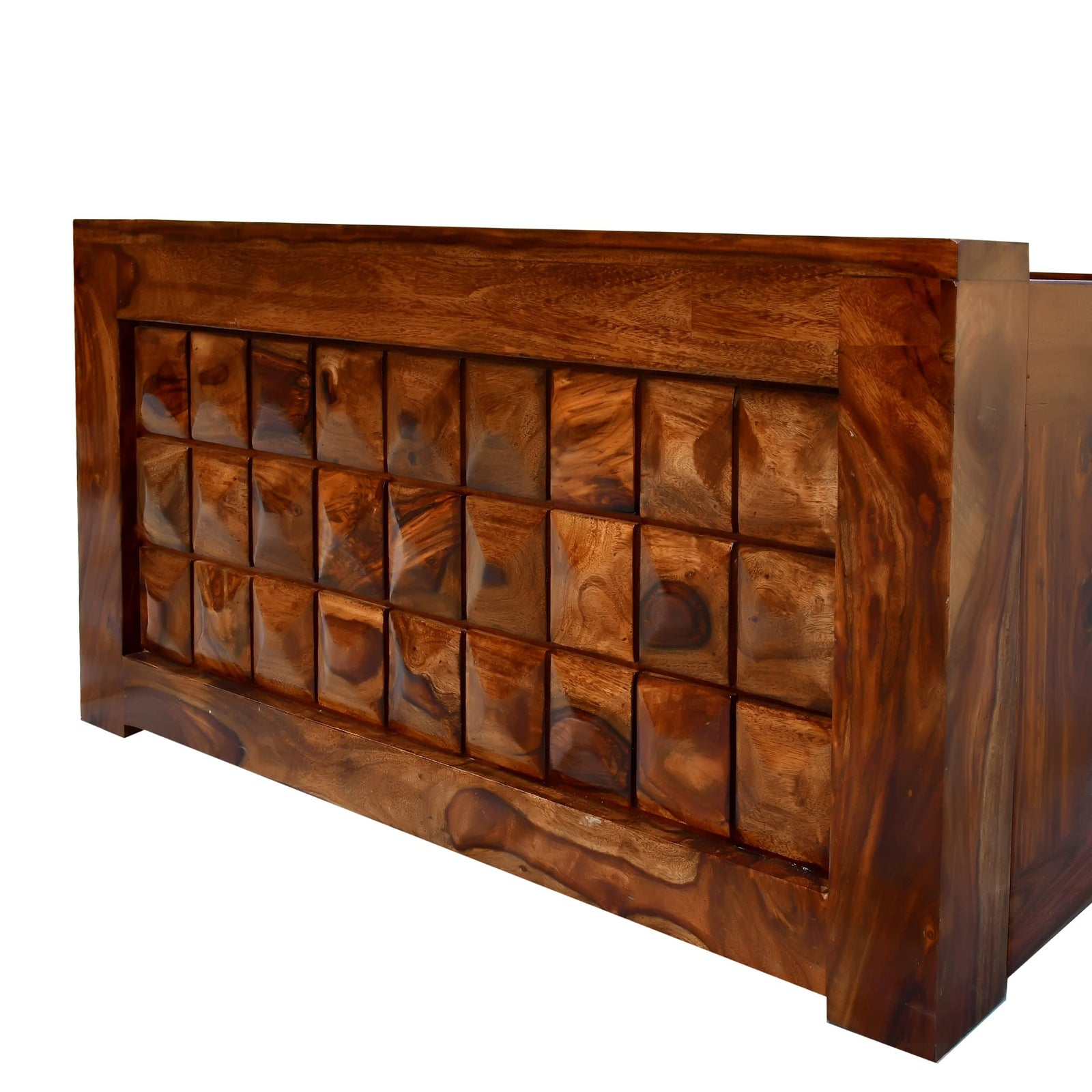 Diamond Solid Sheesham Wood Single Bed with Box Storage Finish - Honey