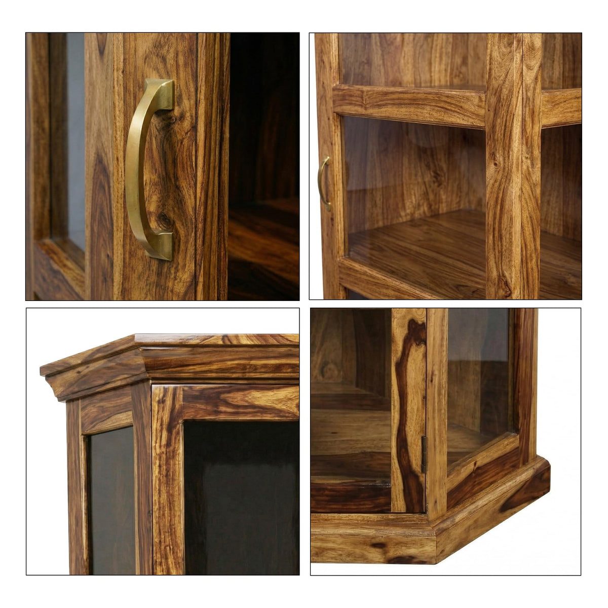 Astro Solid Sheesham Wood Book Shelf for Home Library in teak finish - corner angle view