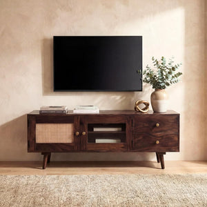 Sheesham Wood Tv Unit for Living Room  TV Cabinet with Door Walnut