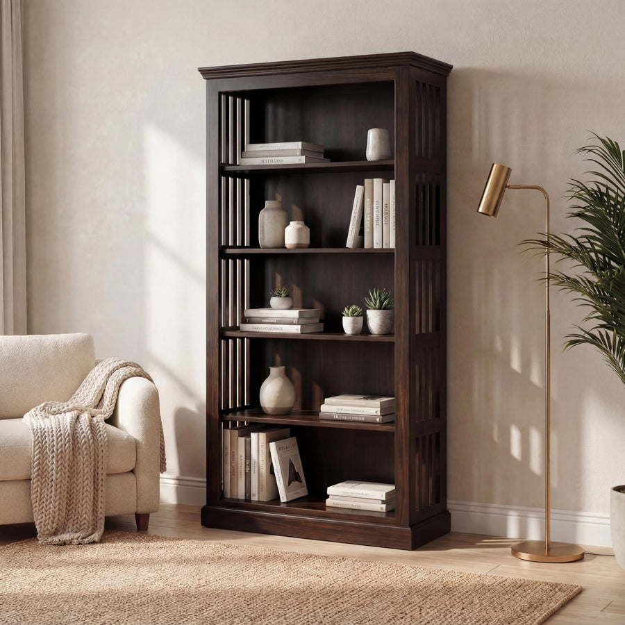 Fanti Solid Sheesham Wood Book Shelf for Home Library - Walnut Finish