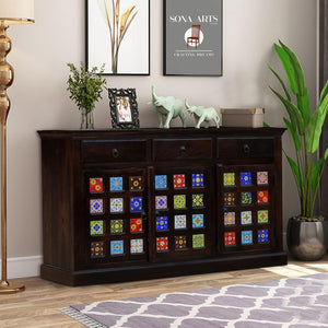 Tile Sheesham Wood Sideboard & Tv Cabinet Finish - Walnut