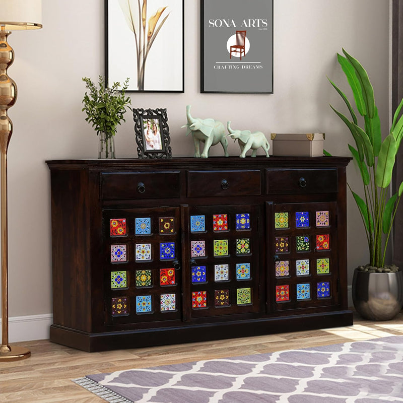 Tile Sheesham Wood Sideboard & Tv Cabinet Finish - Walnut
