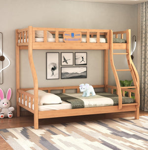 Mini Oak Wood Kids Bunk Bed - Twin Over Bed with Ladder Wooden Bunk Beds For Kids & Adults, Football Fantasy - Free Installation