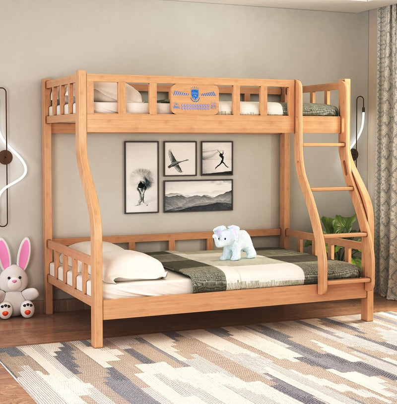 Mini Oak Wood Kids Bunk Bed - Twin Over Bed with Ladder Wooden Bunk Beds For Kids & Adults, Football Fantasy - Free Installation