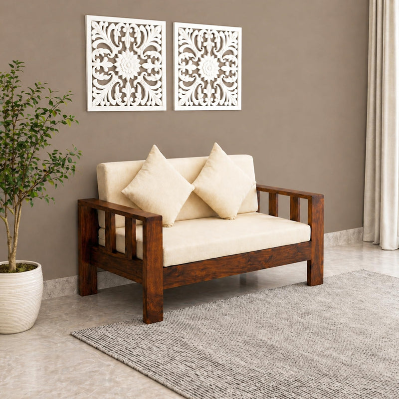 Natraj 2 Seater Solid Sheesham Wood Sofa Set for Living Room - Natural Finish