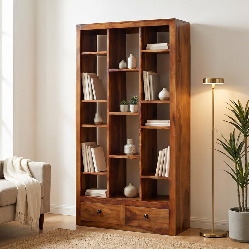 SAC-Zigzag Solid Sheesham Wood Book Shelf for Home Library