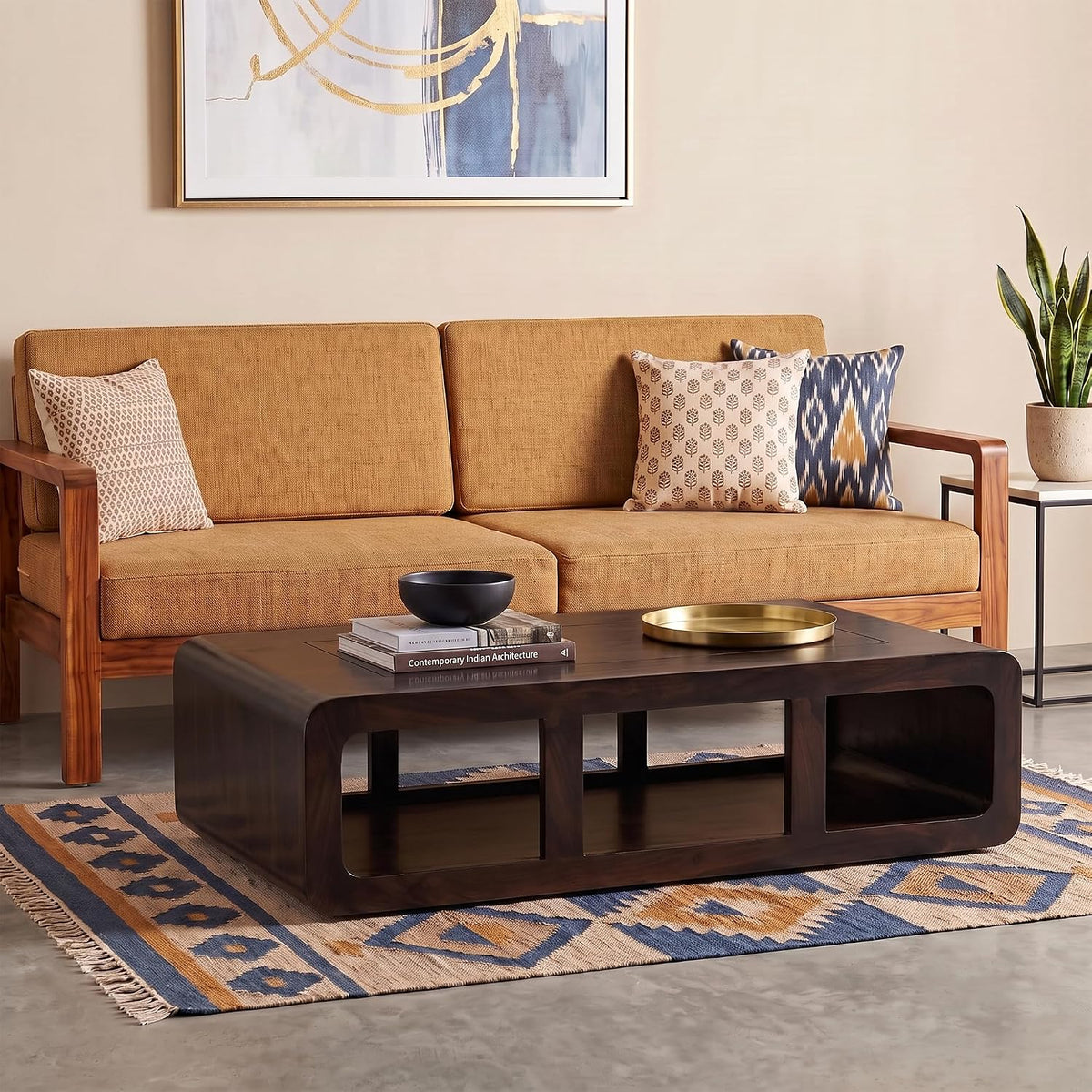 CCT Solid Sheesham Wood Coffee Table - Walnut Finish