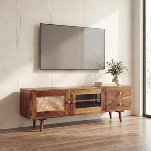 Heritage Sheesham Wood TV Unit for Living Room | Solid Wood TV Cabinet for Bedroom Natural