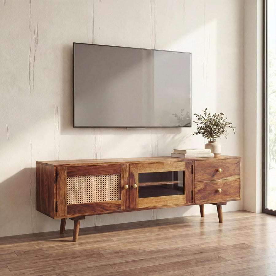 Heritage Sheesham Wood TV Unit for Living Room | Solid Wood TV Cabinet for Bedroom Natural