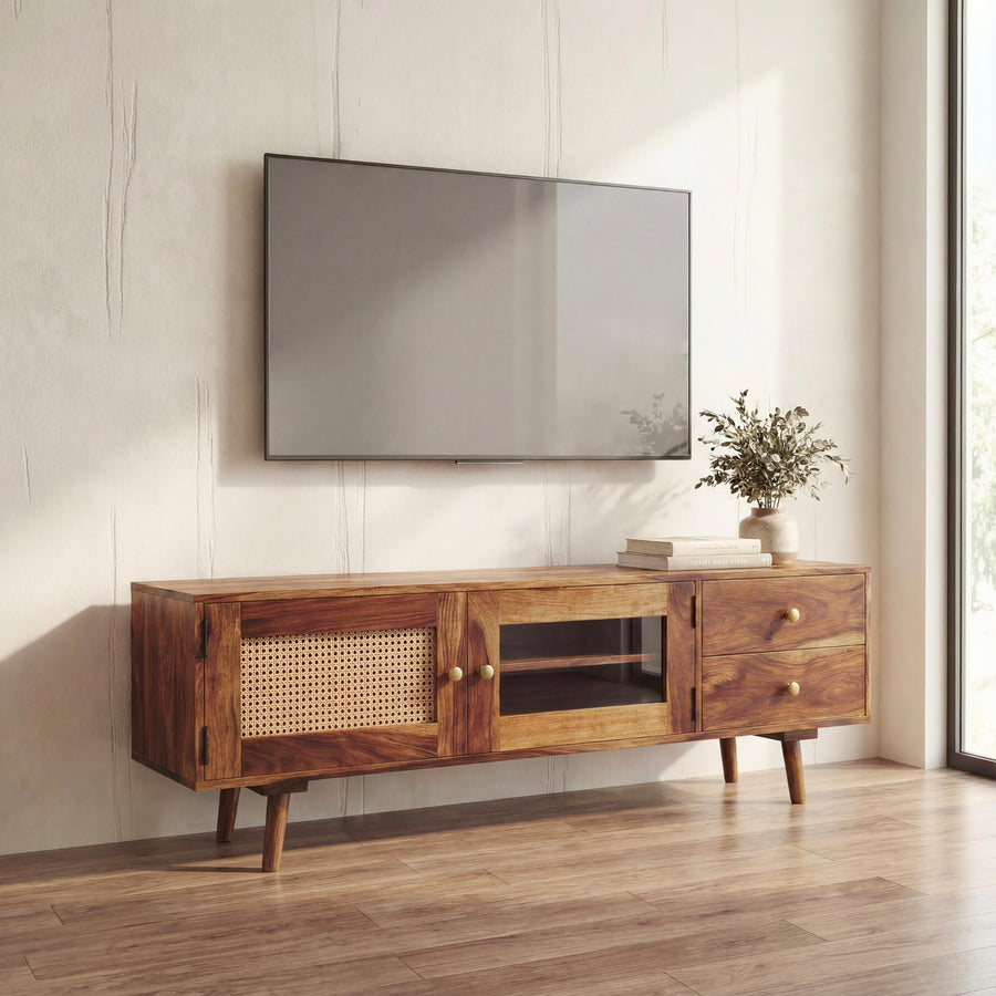 Heritage Solid Sheesham Wood TV Unit for Living Room - Natural Finish