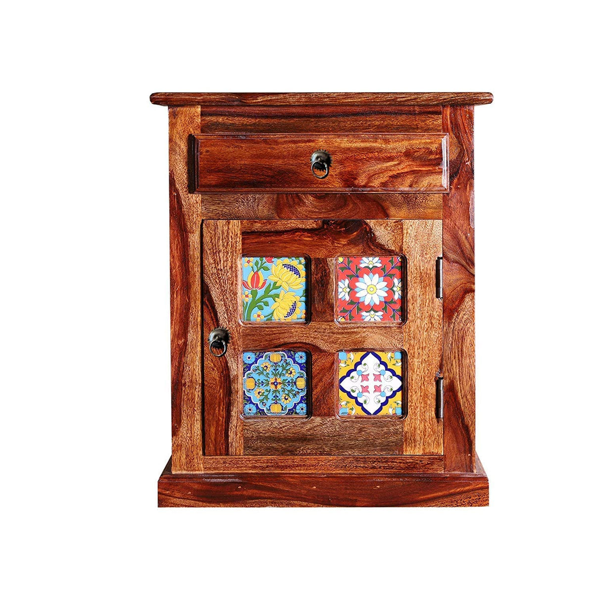 Tile Natural_2 Solid Sheesham Wood Bedside Table in natural finish